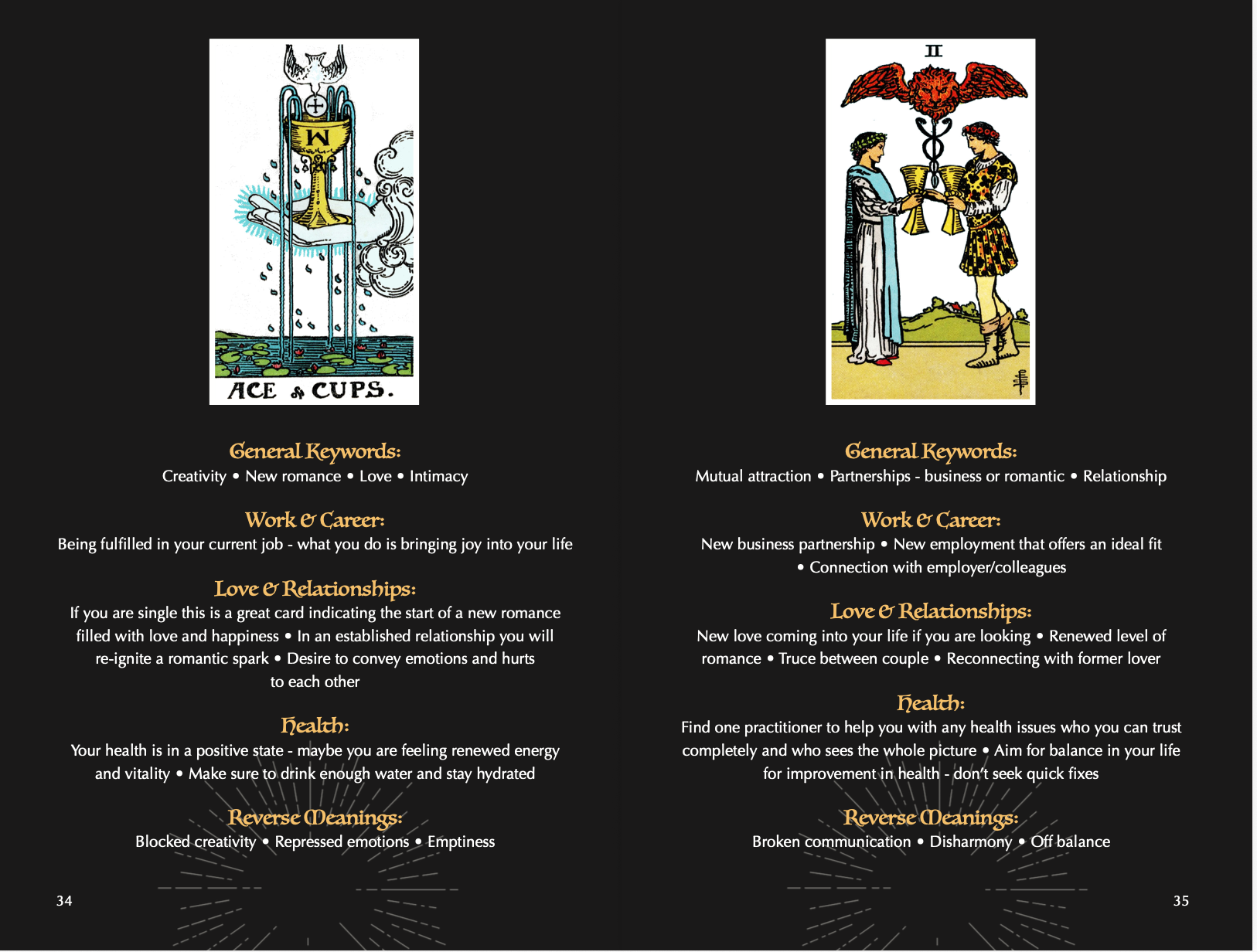 Cups Keyword descriptions for all the Minor Arcana Suits